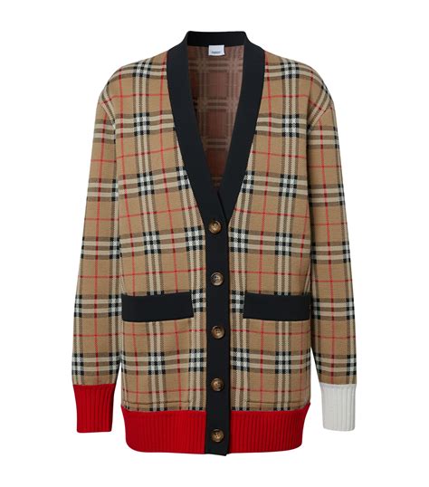 slim fit cardigan burberry|Check Wool Blend Cardigan in Snug .